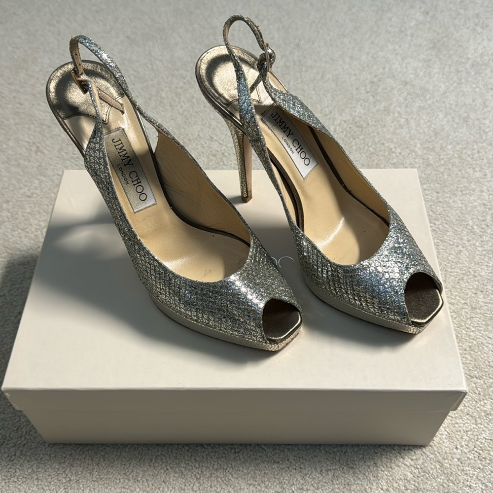 JIMMY CHOO Glitter Slingback Sandals